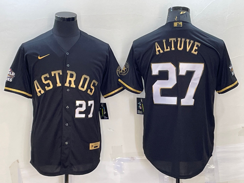 Men's Black Gold Houston Astros #27 Jose Altuve 2022 World Series Stitched Baseball Jersey